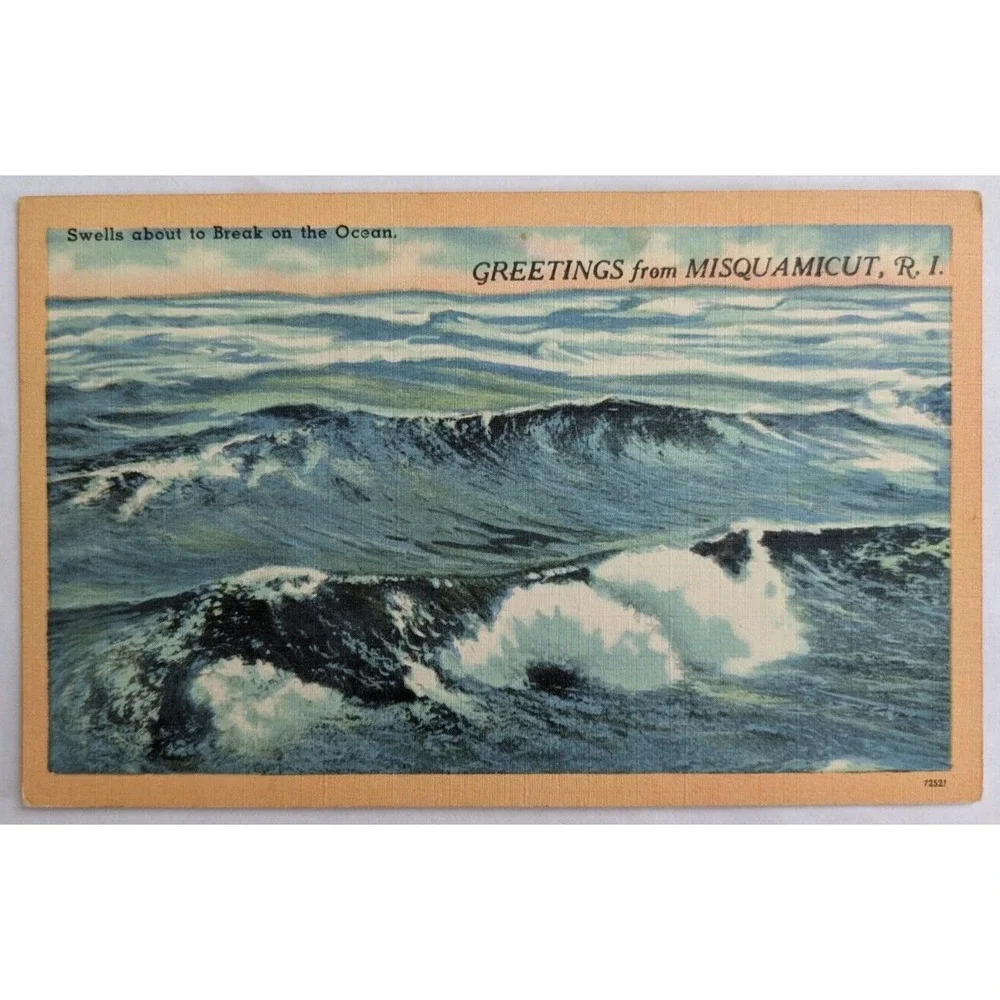 Greetings From Misquamicut RI Rhode Island‎ Ocean Swells Vintage Linen Postcard
